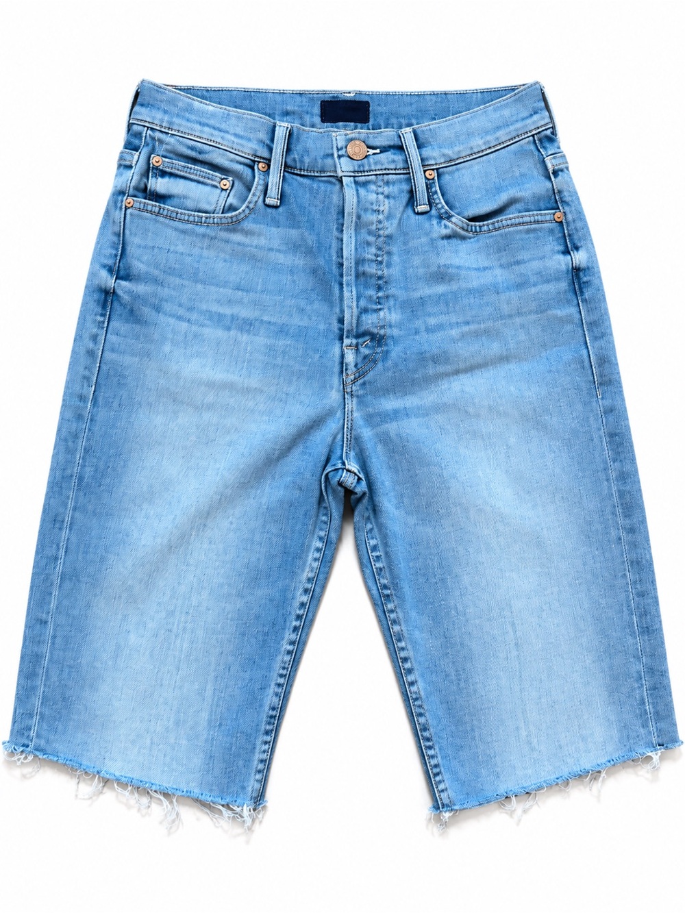 MOTHER The Tomcat Bermuda Jackpot Denim Jean Shorts Raw Hem Size 27